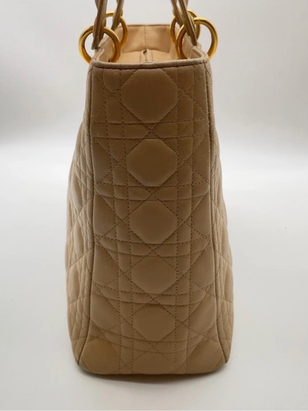 Authentic Vintage Christian Dior Leather Beige Gold Large Lady Dior Handbag - Picture 7 of 15